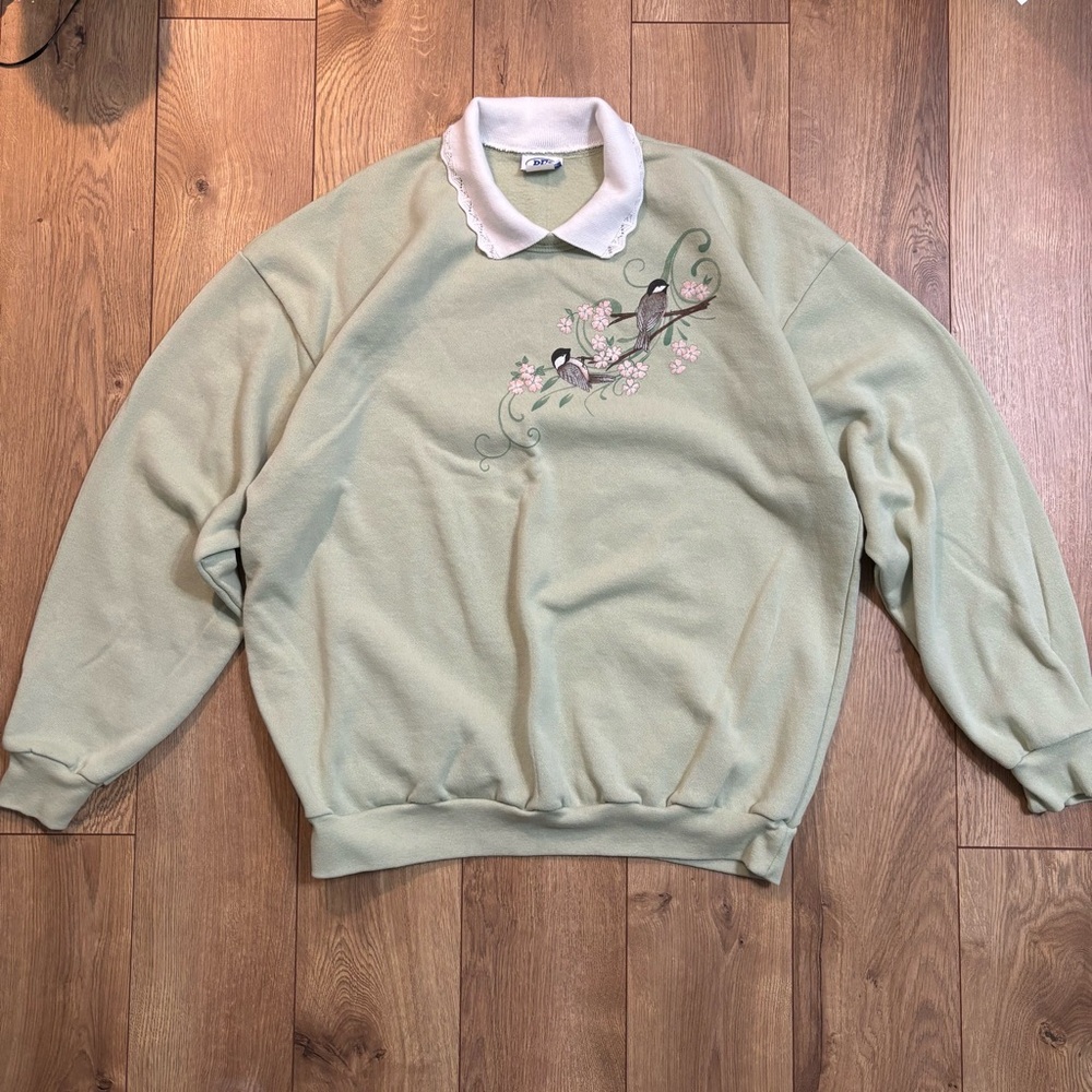 Vintage Sage Green Bird Granny Sweatshirt Size 2X